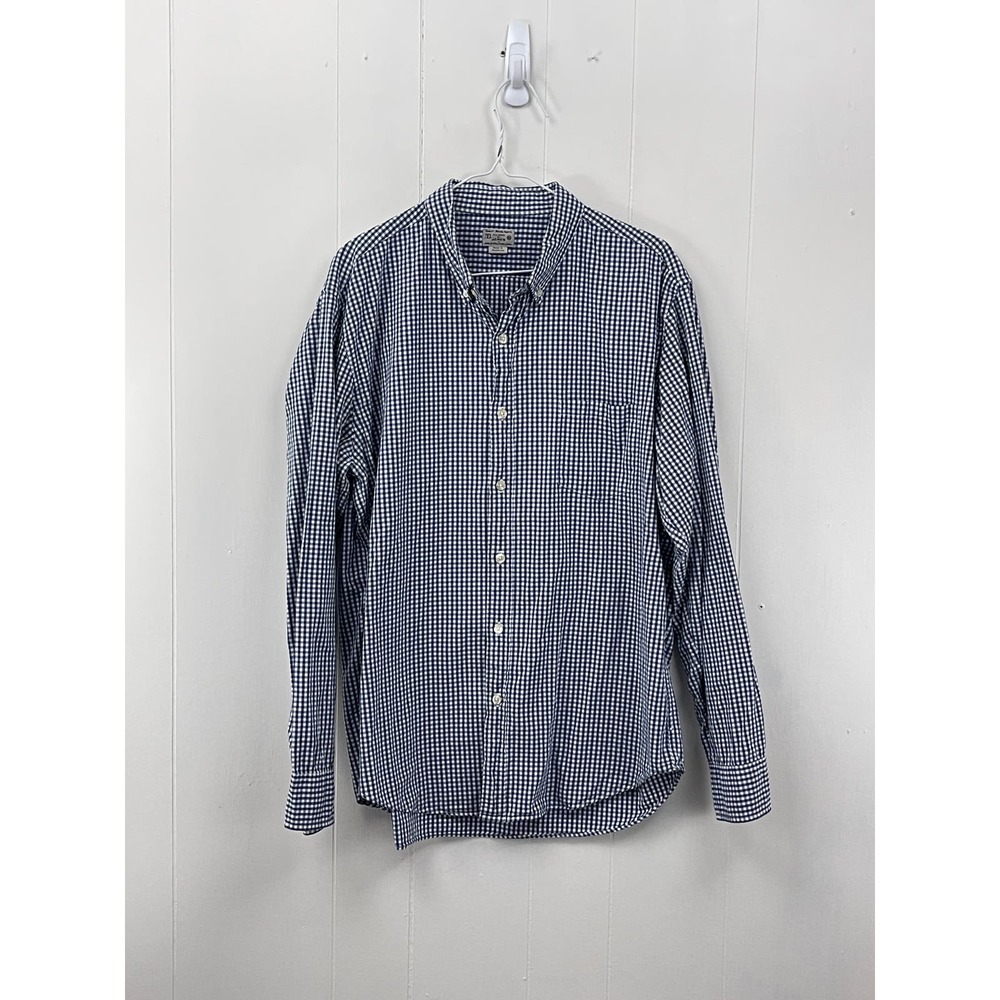 J. Crew Mens Casual Button Down Shirt XL Blue White Checkered Long Sleeve